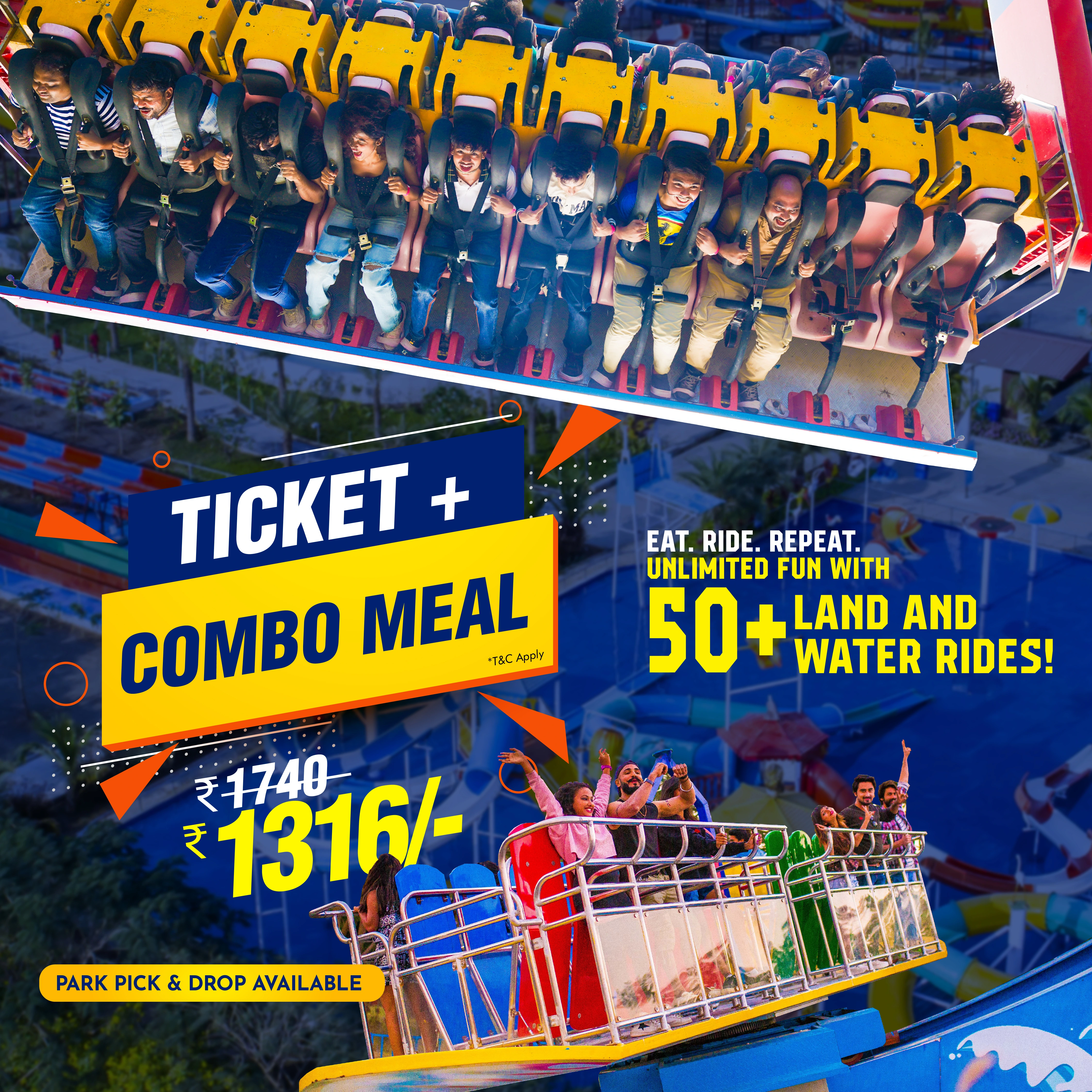 Ticket + Combo Meal on Weekdays - Unlimited Access to 50+ Rides
